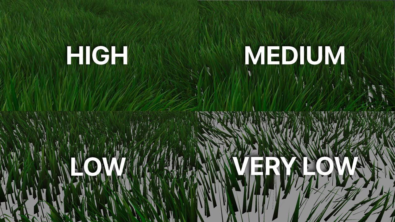 Four levels of grass geometry detail